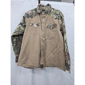 REAL RANCH Workwear Camo Western Snap Button Shirt Men's XXL Cotton‎